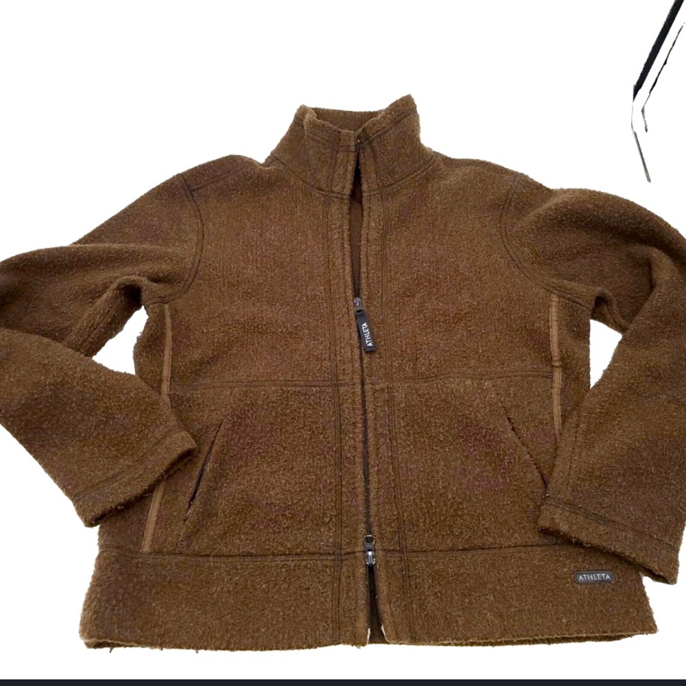 Vintage athleta wool fleece brown zip jacket 98$ medium activewear Gorpcore